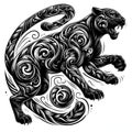 A design of panther in white and black, tattoo art, body art, logo design, t-shirt prints