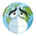 Design of Planet Earth Cartoon sad with mask for Earth Day, National Pollution Prevention Day, World Environment Day. Prevention