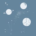 Design of planets and galaxy walpaper in a soft colour background for any template and social media post