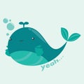 Design of a pretty blue whale in ocean for any template and social media post