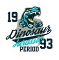 Design for printing on a T-shirt, aggressive dinosaur ready for attack. Jurassic period, predator of antiquity, sport