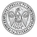 Design of Raven in Celtic, Scandinavian style and Norse runes Royalty Free Stock Photo