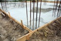 Design of reinforced concrete foundations. Made from steel reinforced concrete and the mold made from timber. Royalty Free Stock Photo