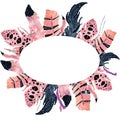 Design round frame with flamingo feathers