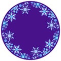Abstract design for a round product on the theme of new year and Christmas, stained-glass snowflakes on a purple background
