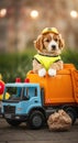 Puppy in a Garbage Truck Royalty Free Stock Photo