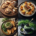 Collage of Cod Brandade Dishes â Toasts, Puree, Verrines and Gourmet Cuisine in Artistic Presentation Royalty Free Stock Photo