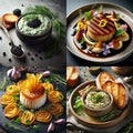 Collage of Cod Brandade Dishes â Toasts, Puree, Verrines and Gourmet Cuisine in Artistic Presentation Royalty Free Stock Photo