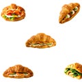Delicious Croissant Sandwiches Collage with Ham, Cheese, Salmon, Lettuce, and Chicken for Advertising Royalty Free Stock Photo