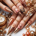 Luxury Gold Nail Art â Parisian Elegance in Professional Beauty Setting Royalty Free Stock Photo