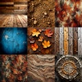 Collage of Nine Textured Images Including Wood, Wall, Leaves, and Abstract Art Royalty Free Stock Photo