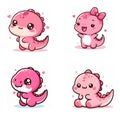 Adorable Pink Cartoon Dinosaur Babies with Hearts â Cute Character Set Royalty Free Stock Photo