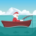 Design of santa claus fishing in his boat at christmas