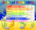 School timetable with marine themes, underwater world