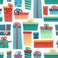 Design seamless pattern for christmas background and Wrapping paper. Wallpaper with illustration present and gift box Royalty Free Stock Photo