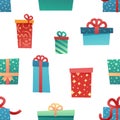 Design seamless pattern for christmas background and Wrapping paper. Wallpaper with illustration present and gift box Royalty Free Stock Photo