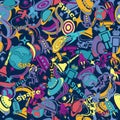 Design seamless pattern on the theme of space exploration. cartoon, drawn in the style of doodles. Royalty Free Stock Photo