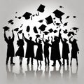 Graduates throwing their mortarboards in the air, illustration on white background.