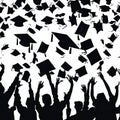 Graduates throwing their mortarboards in the air, illustration on white background.