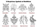 Design set with eight auspicious symbols of Buddhism isolated on white Royalty Free Stock Photo