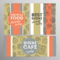 Design set sushi cafe. Japanese Restaurant brochure,flyer.Hand drawn graphic.