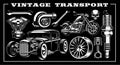 Set of black and white illustration of vintage transportation Royalty Free Stock Photo