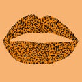 Design for a shirt of a leopard print lips on orange background