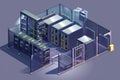 The design showcases a modern data center with rows of server racks, advanced Royalty Free Stock Photo
