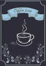 Design signboard for cafe with ornament, coffee cup in style hand drawing