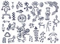 Design sketch set with northern styled ornament and doodle elements