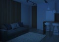 Design a small room with a sofa. Night. Evening lighting. Royalty Free Stock Photo