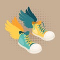 Design with sneakers and wings in hipster style