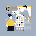Design software development concept for modern web design. People creating mobile program code, engineering and building Royalty Free Stock Photo