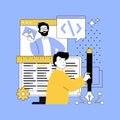 Design software development concept for modern web design. People creating program code, engineering and programming at screen Royalty Free Stock Photo