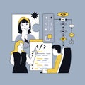 Design software development concept for modern web design. People creating program code, engineering and settings algorithm at Royalty Free Stock Photo