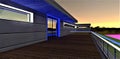 Design of a spacious balcony for an exclusive countryside estate. Blue LED strips as accent lighting look great at night. 3D