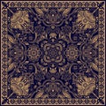 Design for square pocket, shawl, textile. Paisley floral pattern Royalty Free Stock Photo