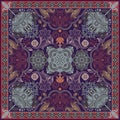 Design for square pocket, shawl, textile. Paisley floral pattern Royalty Free Stock Photo