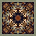 Design for square pocket, shawl, textile. Paisley floral pattern Royalty Free Stock Photo