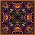 Design for square pocket, shawl, textile. Paisley floral pattern. Vector background Royalty Free Stock Photo