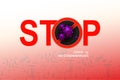 Design with stop text and abstract silhouette of a coronavirus element. Sign of coronavirus COVID-2019. Asian flu symbol