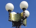 Design of a street lamp with four ball shaped glass globes. Royalty Free Stock Photo