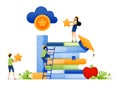 Design of students race up ladder of achievement for educational scholarships and tries to catch dream stars. Illustration for