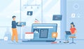Design studio concept. Designers create content for the website, graphic elements, choose colors and fonts.