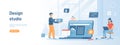 Design studio concept. Designers create content for the website, graphic elements, choose colors and fonts.