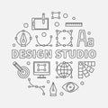 Design studio round vector outline illustration