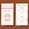 Design for sweets shop. Template with different hand drawn desserts. Menu design for bakery or baking shop.