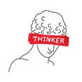 Design for t-shirt with slogan Thinker on red tape. Hand drawn vector illustration. Royalty Free Stock Photo