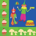 Design for table napkins with two comical clowns