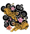 Design for tattoo or T-shirt.Golden Sakura hand drawn patch embroidery. Royalty Free Stock Photo